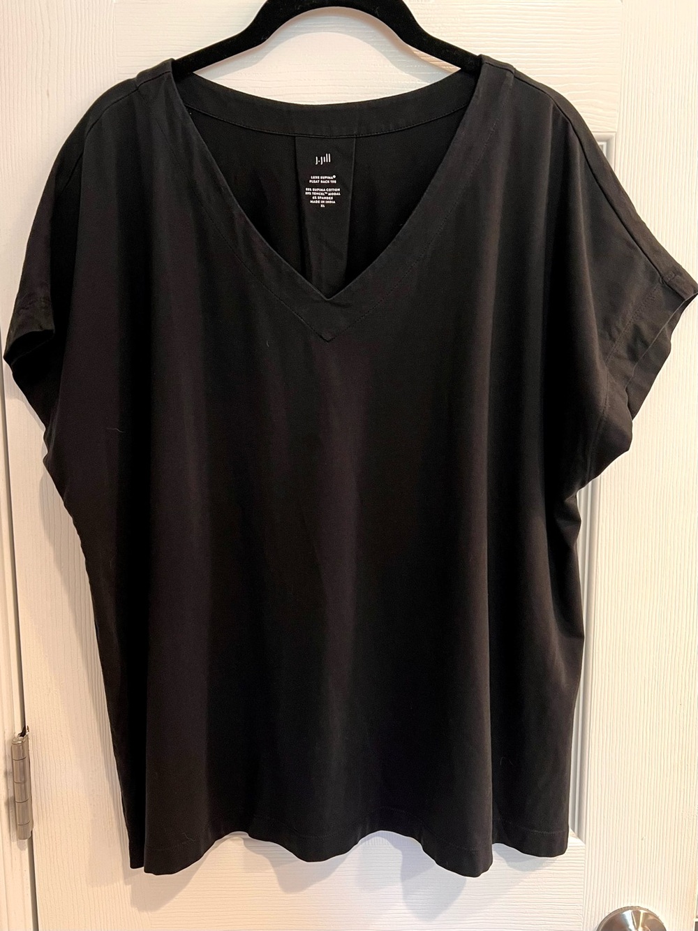 J. Jill Luxe Supima Cotton Modal Black Pleated Back Short Sleeve T-Shirt Top